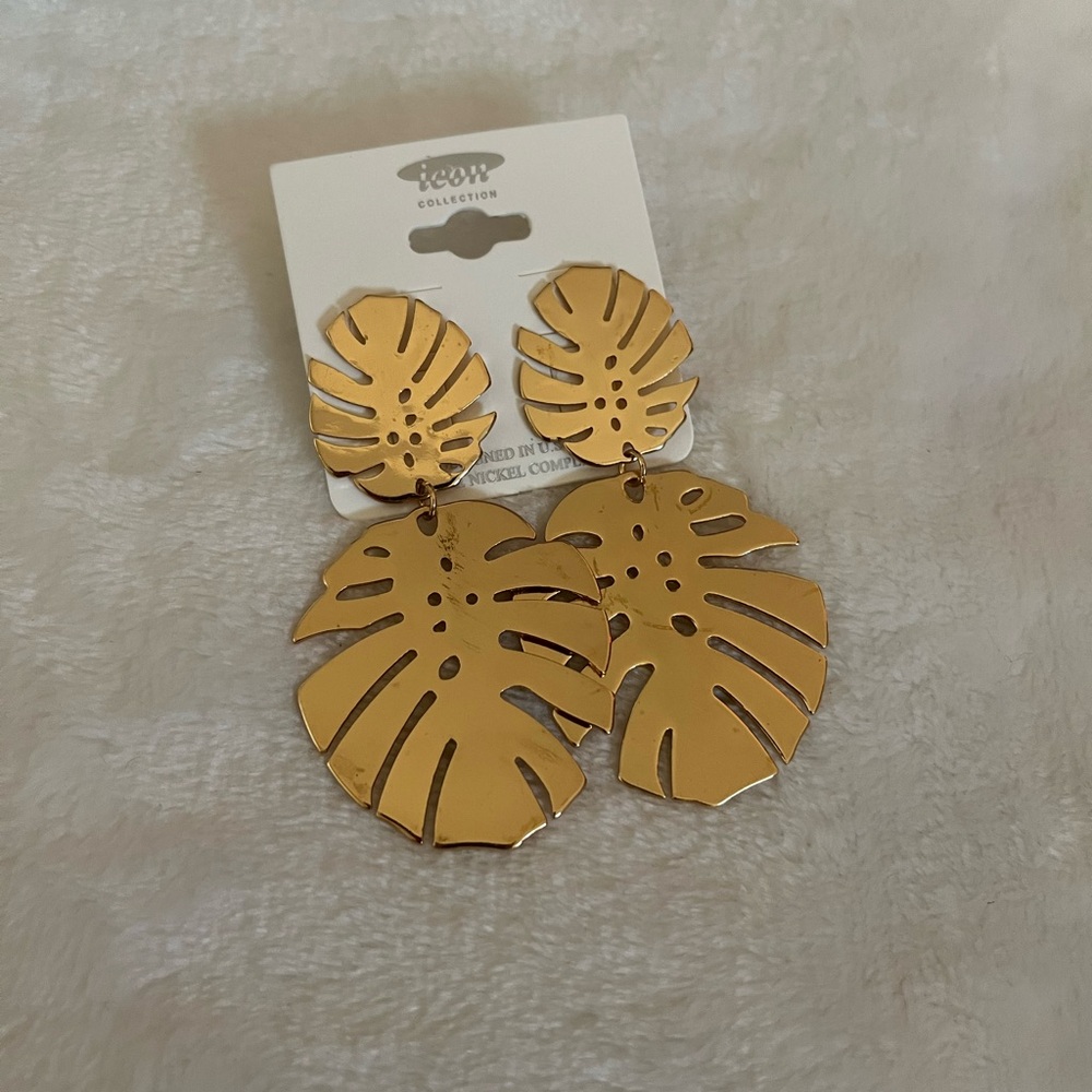 Gold Monstera Leaf Statement Earrings